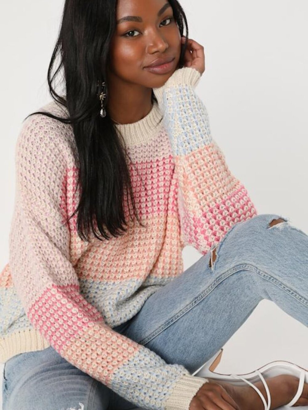 Lulus Effortlessly Cute Ivory Multi Pullover Sweater White - Size XS